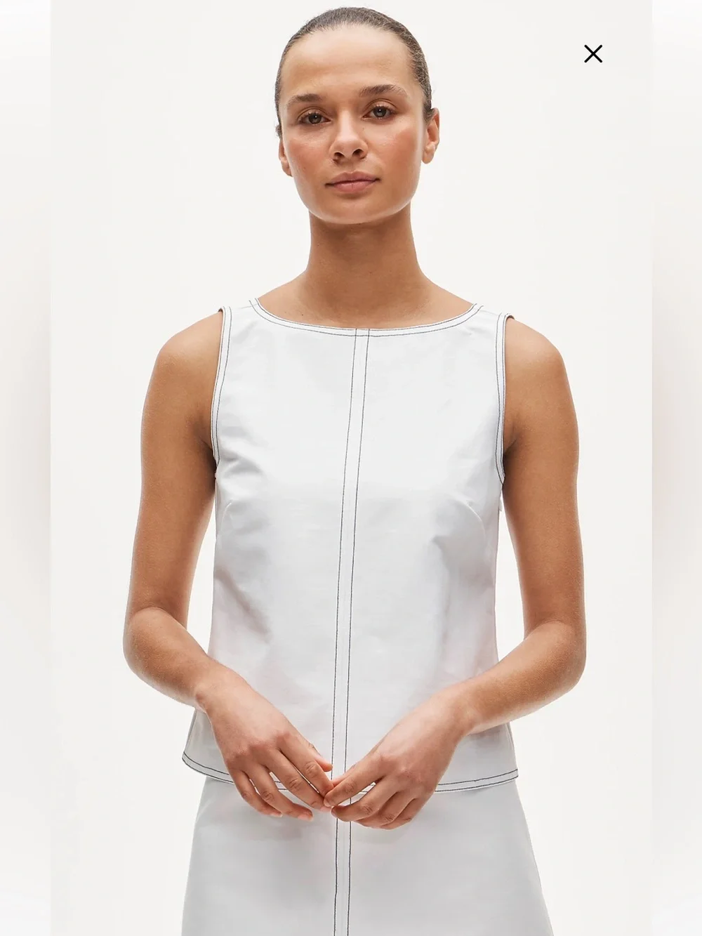 NWT J Crew Contrast-Stitch Shell Top in Double Cotton Poplin – White – Size 4